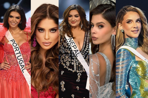 Miss Universe 2023 candidates (from left) Portugal’s Marina Machete, Colombia’s Camila Avella, Nepal’s Jane Garrett, Netherlands’ Rikke Kolle, Guatemala’s Michelle Cohn.