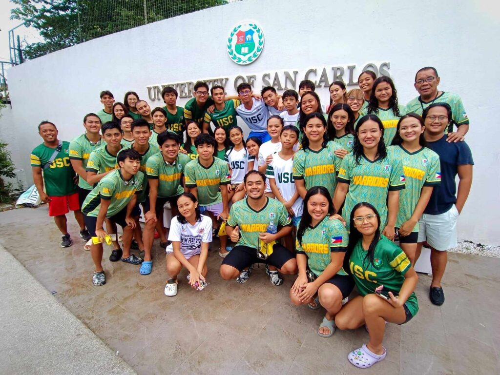 The USC Torpedo Warriors swimming team pose for a group photo after the Cesafi swimming competition 2023.