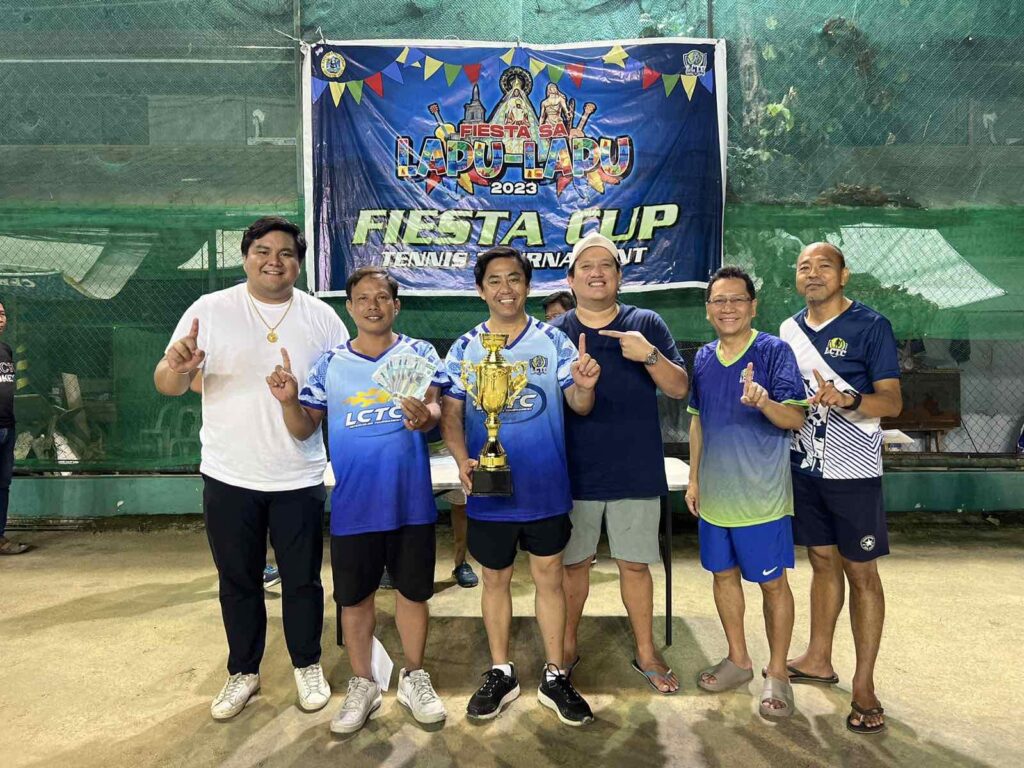 Chan, Pitalcoren champs in C+ Category of Lapu-Lapu City Fiesta Lawn Tennis tourney. In photo is Mayor Junard "Ahong" Chan and Michael Pitalcoren receiving their cash prize and trophy for winning the C+ Category of the Lapu-Lapu City Fiesta Lawn Tennis Tournament 2023.
