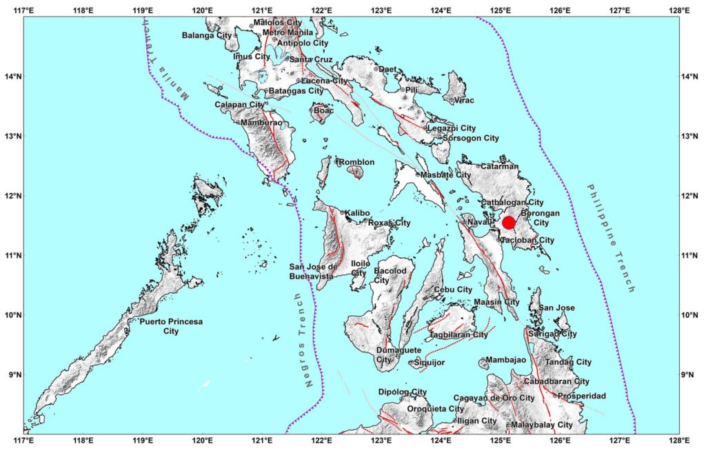 Map showing the areas affected by the 5.6-magnitude earthquake that rocked several parts of the Visayas on Monday, November 20, 2023.