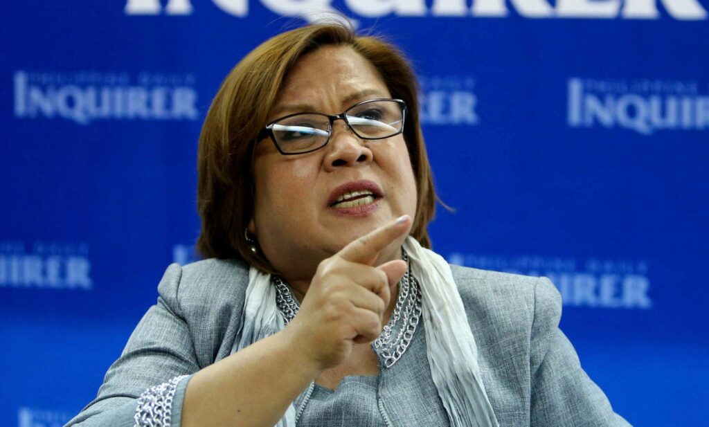 Senator Leila de Lima during her 2016 visit to the Inquirer office in Makati for a roundtable interview after releasing an open letter to President Rodrigo Duterte regarding extrajudicial killings. (INQUIRER FILE PHOTO/ KIMBERLY DELA CRUZ
