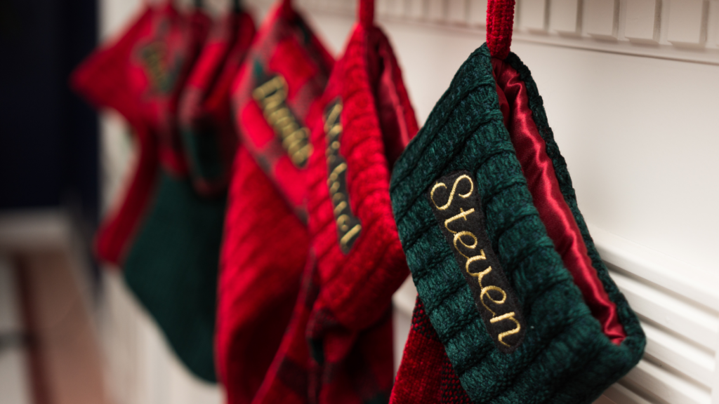 Christmas stockings with names hanging