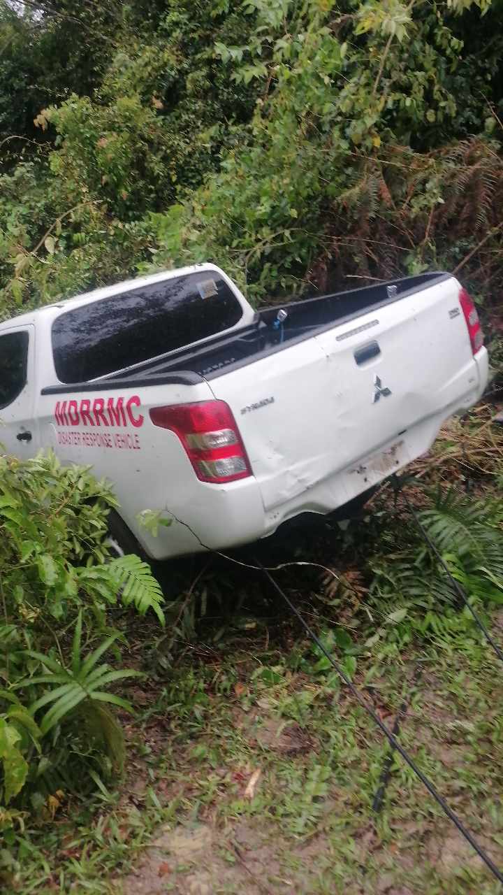 This is the vehicle of the Boljoon MDRRMO which fell off a ravine in Barangay San Antonio on Monday, December 18. | Contributed photo via Paul Lauro