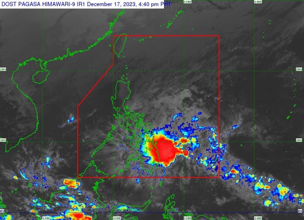 Satellite image of Tropical Depression Kabayan based on Pagasa's 5 p.m. severe weather bulletin issued on December 17, 2023.