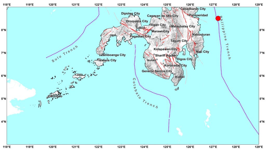 Map showing the areas affected by the earthquake for story: 6.0 magnitude earthquake rocks Surigao del Sur, felt in Cebu
