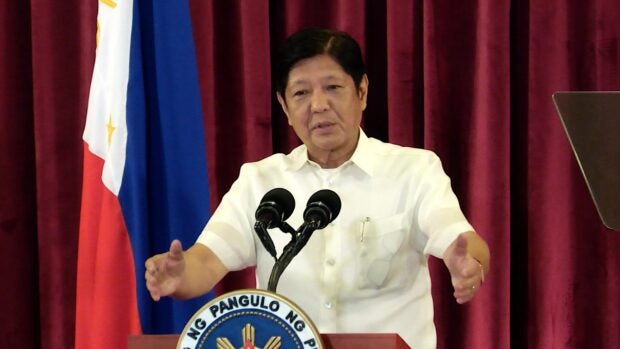 President Marcos or President Ferdinand Marcos Jr. during his departure speech at the Villamor Air Base for the ASEAN Summit in Indonesia in early September 2023. (File photo by RYAN LEAGOGO / INQUIRER.net)