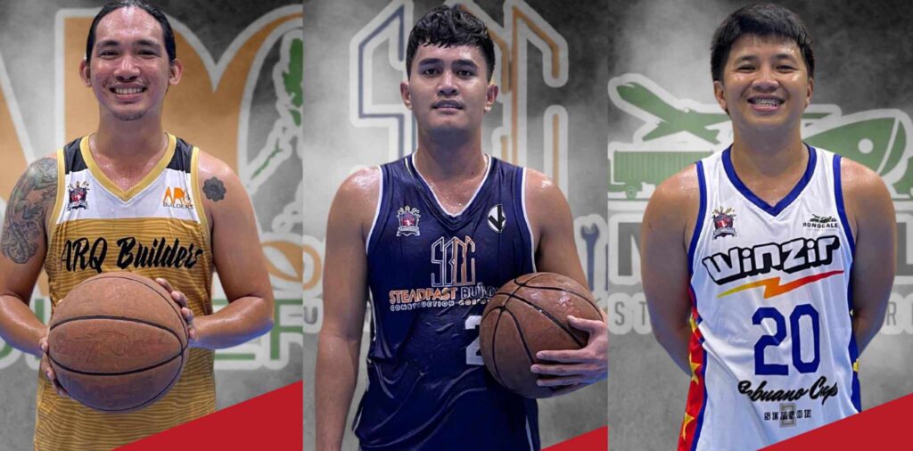 MPBA players Christian Gallarde of ARQ Builders, Jhamer Ranceli of Darchy's, and Popo Daculan of Rongcales. 