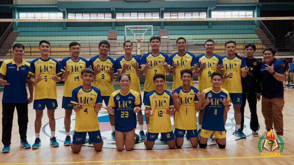 The UC Webmasters players and coaching staff pose for a group photo after one of their games in the Cesafi volleyball.