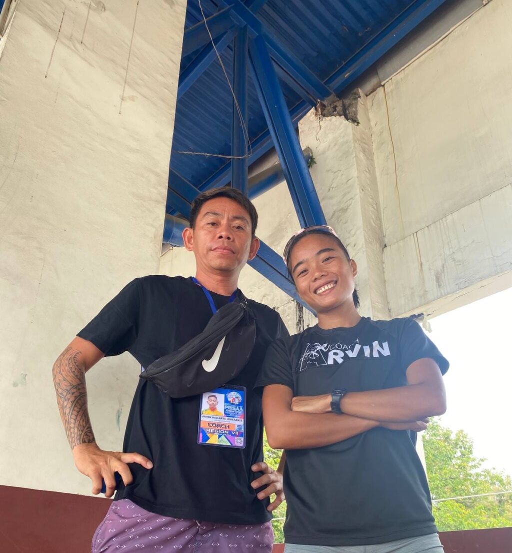 Coach Arvin Loberanis and Artjoy Torregosa in one of the track and field events they joined in 2023.