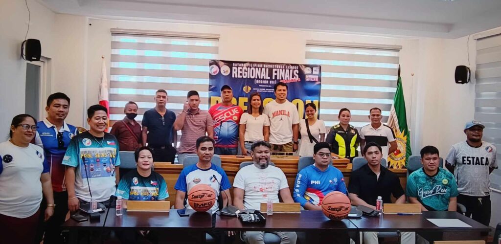 BPBL Central Visayas regional finals officials, Municipality of Carmen officials, and stakeholders pose for a group photo during the press conference of this upcoming basketball tilt to be held there.