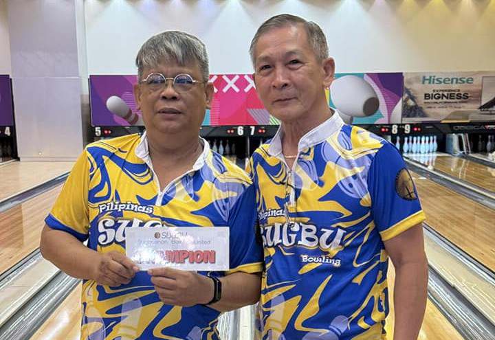 Buyco-Ramil duo rules SUGBU doubles kegfest . In photo are Geff Buyco (left) and Chris Ramil (right) during the awarding. | Contributed photo