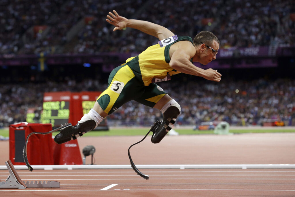 South Africa athlete FILE - South Africa's Oscar Pistorius starts in the men's semi-finals of the 400-meter in the Olympic Stadium at the 2012 Summer Olympics, London on Aug. 5, 2012. Oscar Pistorius is due on Friday, Jan. 5, 2024 to be released from prison on parole to live under strict conditions at a family home after serving nearly nine years of his murder sentence for the shooting death of girlfriend Reeva Steenkamp on Valentine’s Day 2013. (AP Photo/Anja Niedringhaus, File)
