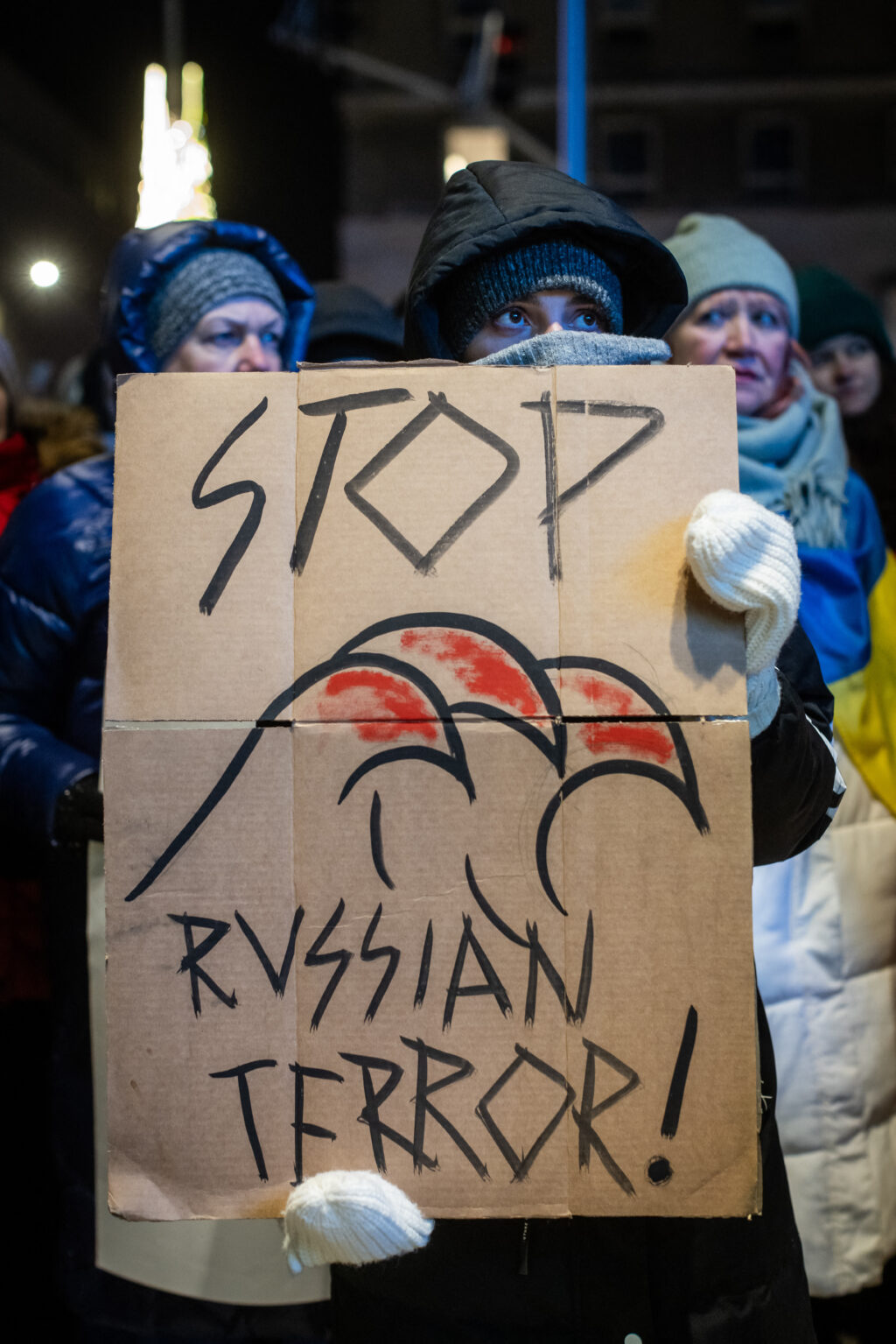 US to sanction over 500 targets involved in Russia 'war machine'. Demonstrators take part in a protest in front of the European Commission representation in Warsaw demanding more restrictive sanctions against Russia and arms supplies for Ukraine on January 8, 2024. (Photo by Wojtek Radwanski / AFP)