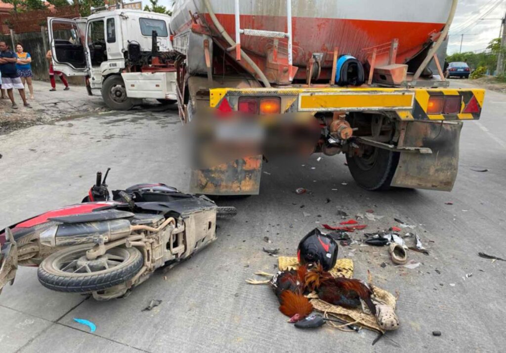 Lapu-Lapu accident: Two fighting cocks carried by one of the motorcycle riders also died in the accident due to the impact. | Contributed photo