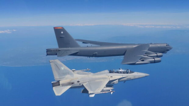 WPS patrol by B-52H bomber, PH jets done, China irked. WPS Patrol FA-50s of the Philippine Air Force fly with a B-52H bomber aircraft of the United States Pacific Air Force during the Maritime Cooperative Activity on February 19 over the West Philippine Sea.Photo and caption from PAF