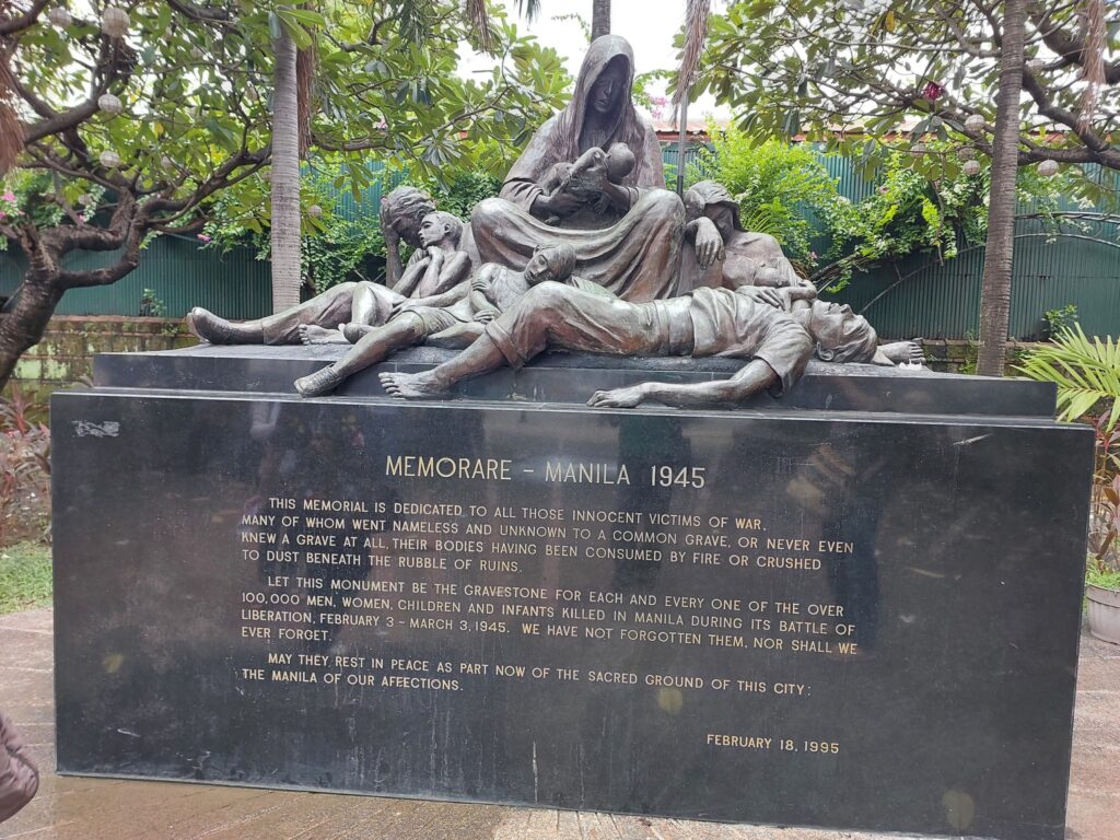 1945 Rape of Manila: Flowers for Lolas: Remembering the 1945 Rape of Manila. “Memorare Manila 1945 Monument” that can be found in  Plaza de Sta. Isabel at the corner of General Luna and Anda Streets Intramuros, Manila.
