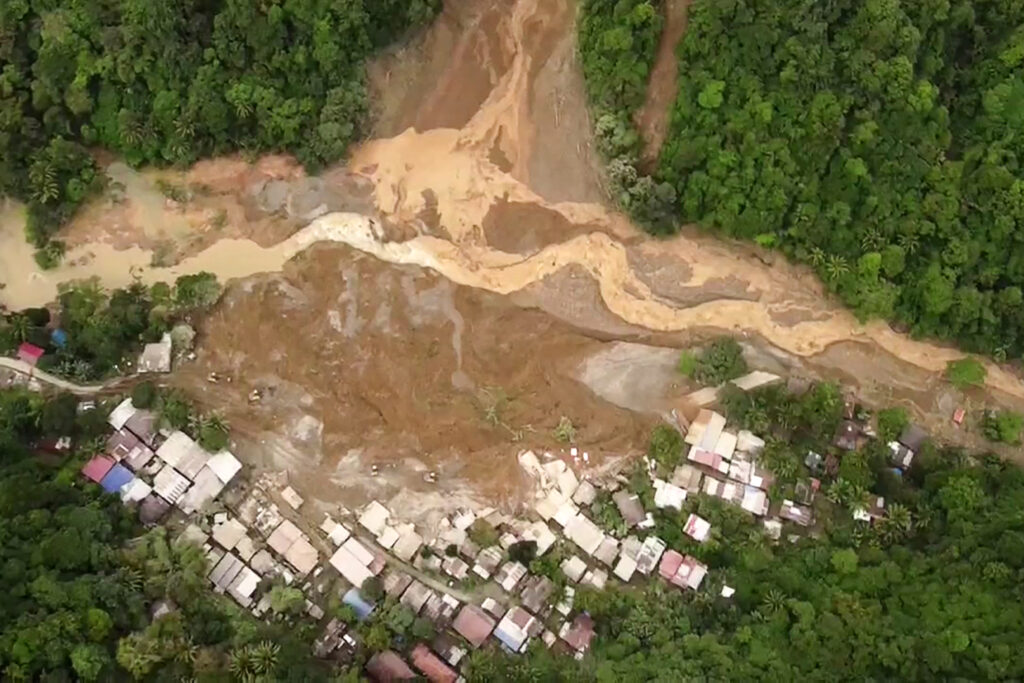 This screengrab from AFPTV aerial video footage taken on February 7, 2024 shows the site of a landslide in Davao de Oro province on Mindanao island in the southern Philippines. Faulty warning systems, poverty and deforestation of mountains in the southern Philippines turned recent unseasonally heavy rains into deadly disasters, weather experts said in a report on March 1, 2024.|  AFP [FILE PHOTO]
