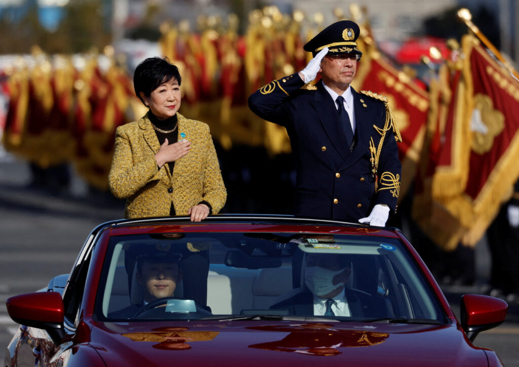 Japan Tokyo Governor: New female 'role models' seek to empower other women. Tokyo Governor Yuriko Koike inspects the Tokyo Fire Department's New Year's Fire review in Tokyo, Japan January 6, 2023.  REUTERS/Issei Kato/File Photo