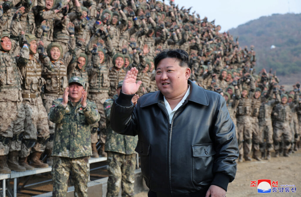 North Korean leader Kim Jong Un attends a military demonstration in North Korea.