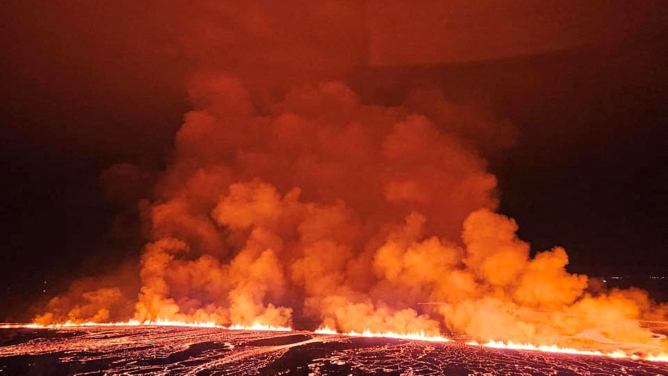 Iceland Volcanic Eruption lava: A volcanic eruption takes place, near Grindavik, Iceland, March 16, 2024. Public Safety Department of the National Police/Handout via REUTERS