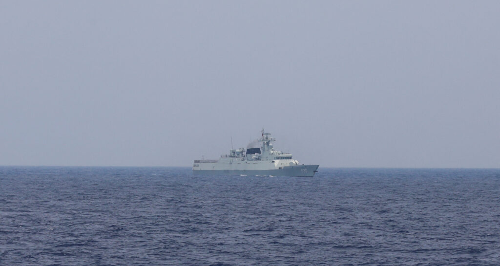 A Chinese navy ship is seen sailing in the South China Sea.