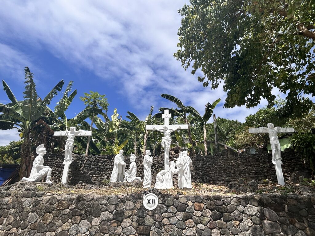 A scene of Calvary where Jesus was crucified in this scene of the Stations of the Cross in Good Shepherd.