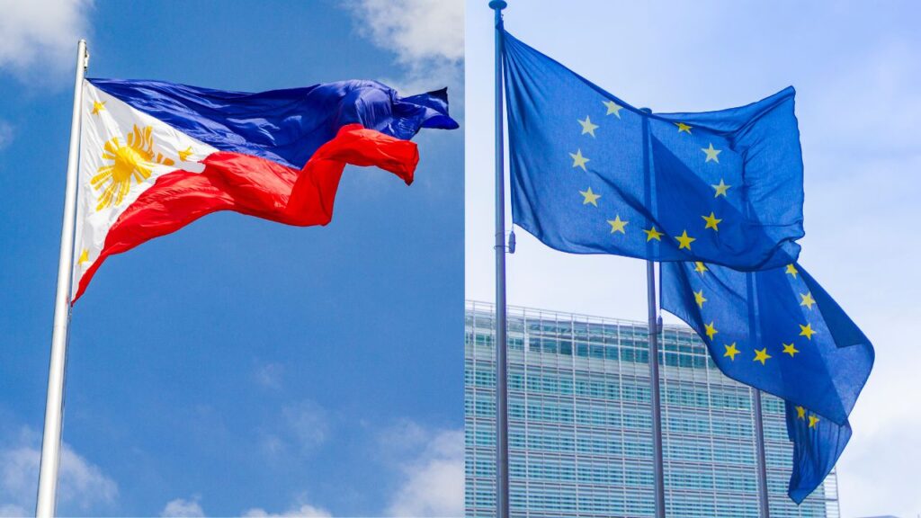 Philippine and European Union flags. INQUIRER.net stock images