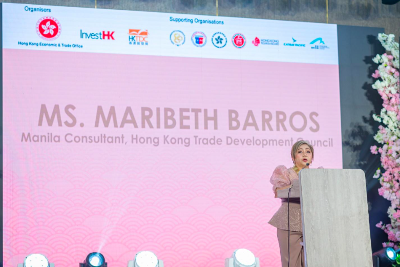 Maribeth Barros, the Manila Consultant of the Hong Kong Trade Development Council (HKTDC), delivers an awe-inspiring speech
