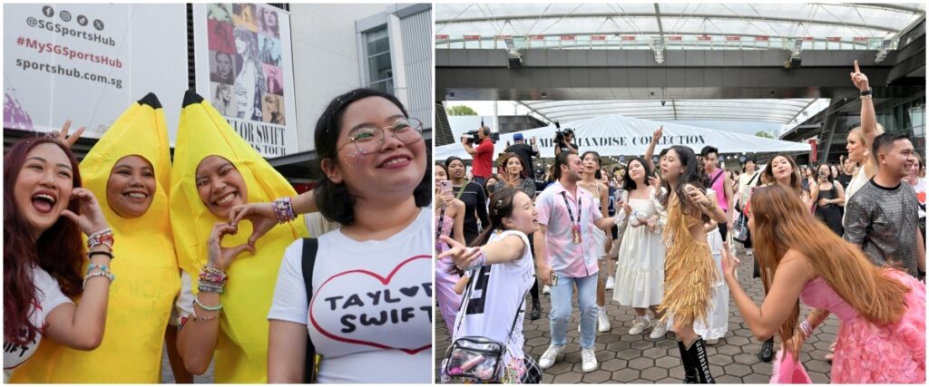 Taylor Swift Eras Tour: Filipino swifties go on pricey pilgrimage to Singapore. PRICELESS MOMENT Left photo shows Filipina “Swifties,” including Charlyn Suizo (second from left), as they join other fans (right) who flocked to the National Stadium on March 2, the first of Taylor Swift’s six concerts in Singapore. —PHOTOS BY REUTERS