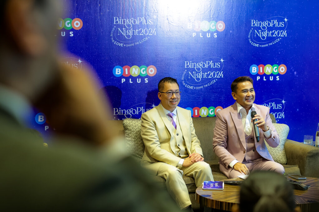 DigiPlus Interactive Corp. President, Andy Tsui, and AB Leisure Exponent Inc. President, Jasper Vicencio during the executive interview of BingoPlus Night 2024
