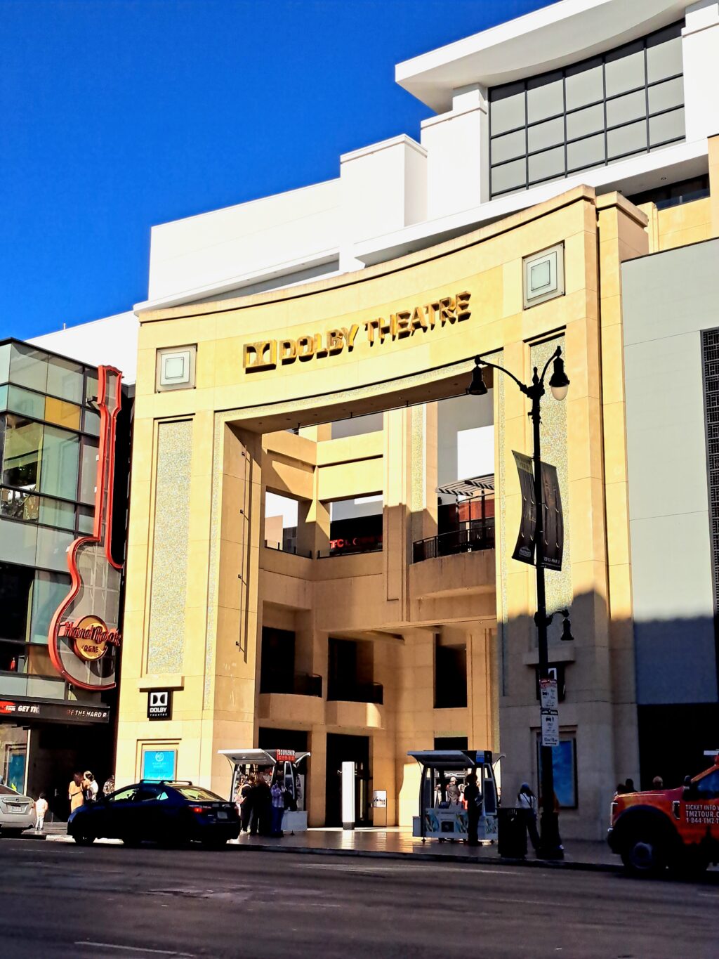 FROM HOLLYWOOD WITH LOVE [Los Angeles City of Angels]. The Dolby Theatre in LA is a world-renowned entertainment venue famous for hosting the annual Academy Awards ceremony (the Oscars). It's located in the Highland Center complex in Hollywood.