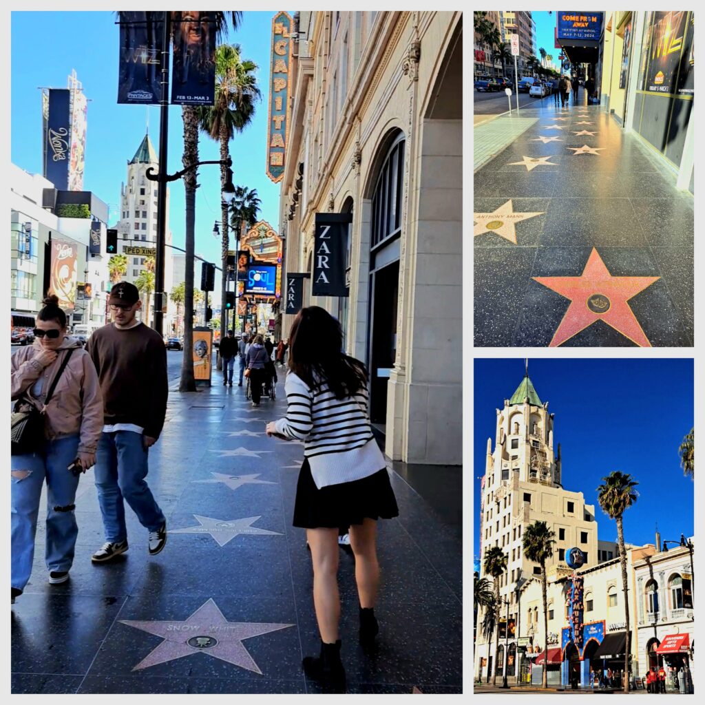From Hollywood with Love. The Walk of Fame is one of famous landmarks in LA, consisting of more than 2,600 five-pointed terrazzo and brass stars embedded in the sidewalks along 15 blocks of Hollywood Boulevard and three blocks of Vine Street. Each star represents a significant contribution to the entertainment industry, honoring celebrities from various fields such as film, television, music, theater, and radio. It's a must-see attraction for visitors and tourists in LA.