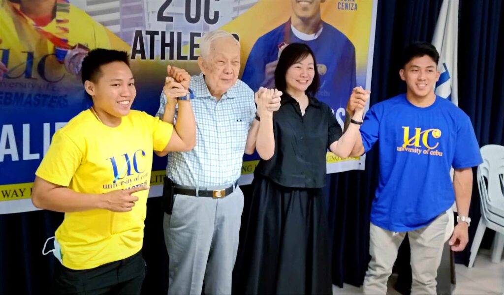 Ando Paris Olympics, Ceniza vows to work harder for Paris Olympics. Elreen Ando, UC chairman Lawyer Augusto W. Go, and UC Chancellor Candice Gotianuy, and John Febuar Ceniza. | Glendale Rosal