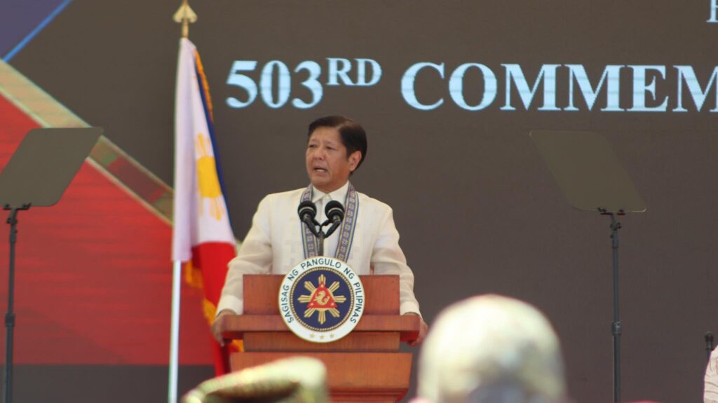 Lapulapu Day marked: Marcos urges Filipinos to resist modern day oppressors. President Ferdinand "Bongbong" Marcos Jr. delivers his message during the commemoration of the 503rd Lapulapu Day on Saturday, April 27 in Lapu-Lapu City. | Christian Dave Cuizon