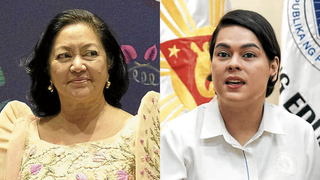 Sara chooses ‘private talk’ with Bongbong, disregards Liza’s personal feelings. FILE PHOTO: First Lady Liza Araneta-Marcos (left) and Vice Pres. Sara Duterte (right). INQUIRER FILES/INDAY SARA DUTERTE FACEBOOK PAGE