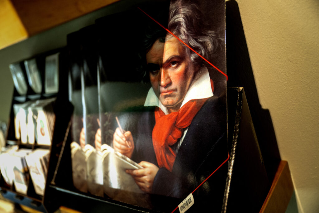Ode to joy: How Austria shaped Beethoven's Ninth. A folder with the portrait of German composer Ludwig van Beethoven is seen in the souvenir shop of the Beethovenhaus museum, where Beethoven spent some of his summers and composed sections of his Ninth Symphony, on April 30, 2024 in Baden bei Wien, Austria. Austria celebrates the 200th anniversary of Beethoven's Ninth Symphony, which had its world premiere on May 7, 1824 at the Kärntnertortheater in Vienna. AFP