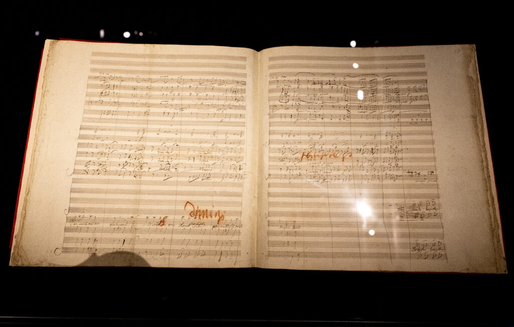 Ode to joy: How Austria shaped Beethoven's Ninth. (FILES) A manuscript from the Symphony No. 9 in D minor, op, 125 by German composer Ludwig van Beethoven is seen seen on display at Theatermuseum in Vienna, Austria on April 30, 2024, as the museum is presenting "particularly significant parts from Beethoven's autograph". On May 7, 2024, Europe celebrates the 200th anniversary of Beethoven's Symphony No. 9, a legendary work that was first performed in Vienna, after having been written in the tranquillity of thermal spas near the Austrian capital. | AFP