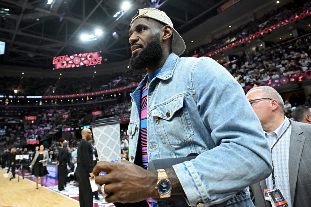 NBA: Celtics hold off depleted Cavs to take 3-1 semis series lead. LeBron James attends Game Four of the Eastern Conference Second Round Playoffs at Rocket Mortgage Fieldhouse on May 13, 2024 in Cleveland, Ohio. | Getty Images via AFP