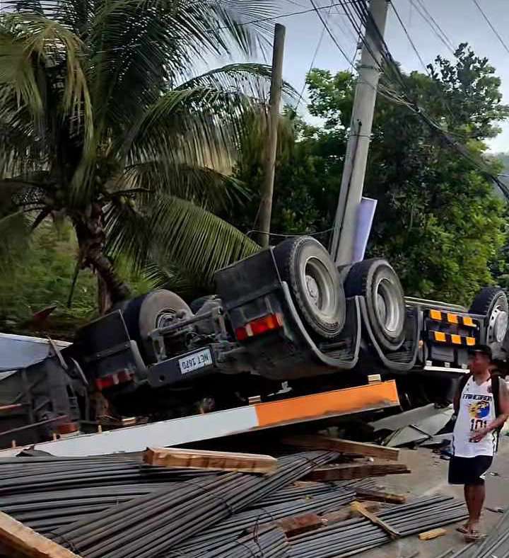 Photo shows the trailer truck after its collision with a motorcycle in Naga City