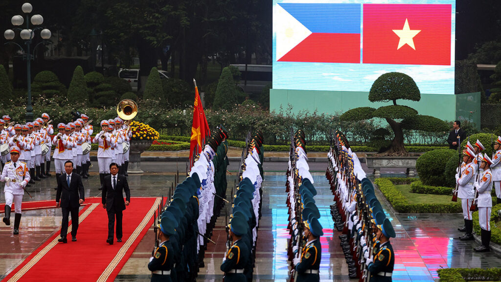 President Marcos troops the line at the Presidential Palace in Hanoi on Jan. 30 during his state visit to Vietnam, his first official trip this year. He was accompanied by Vo Van Thuong, his Vietnamese counterpart at that time. The two leaders tackled economic and maritime cooperation between their countries.