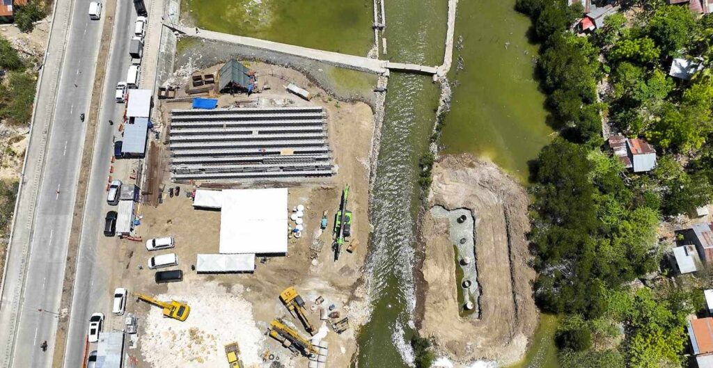 Aerial view of the ongoing construction of the Cordova–Lapu-Lapu-Lapu link bridge