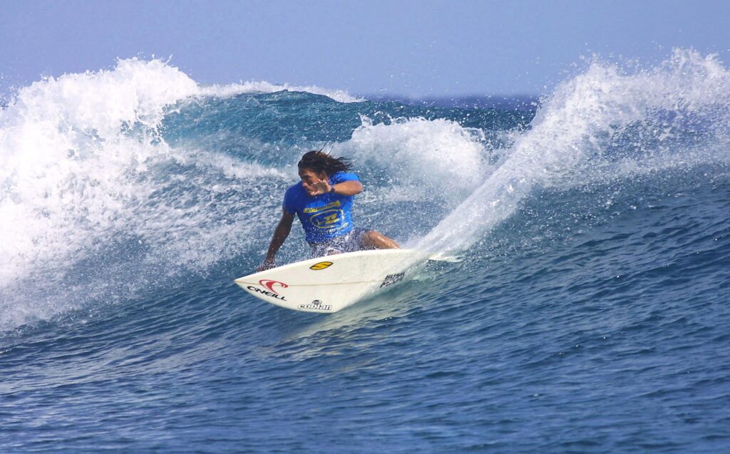 'Pirates of the Caribbean' actor, surfer, killed in Hawaii shark attack. Tamayo Perry of Hawaii rides a wave during the Billabong Pro trials in Teehupo, Tahiti, 04 May 2003. Perry was killed by a shark attack in Hawaii. | AFP file photo
