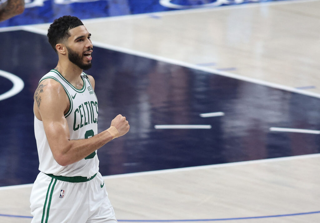 Celtics take nothing for granted with NBA crown just a win away. Jayson Tatum #0 of the Boston Celtics celebrating after beating the Dallas Mavericks 106-99 in Game Three of the 2024 NBA Finals at American Airlines Center on June 12, 2024 in Dallas, Texas. | Getty Images via AFP