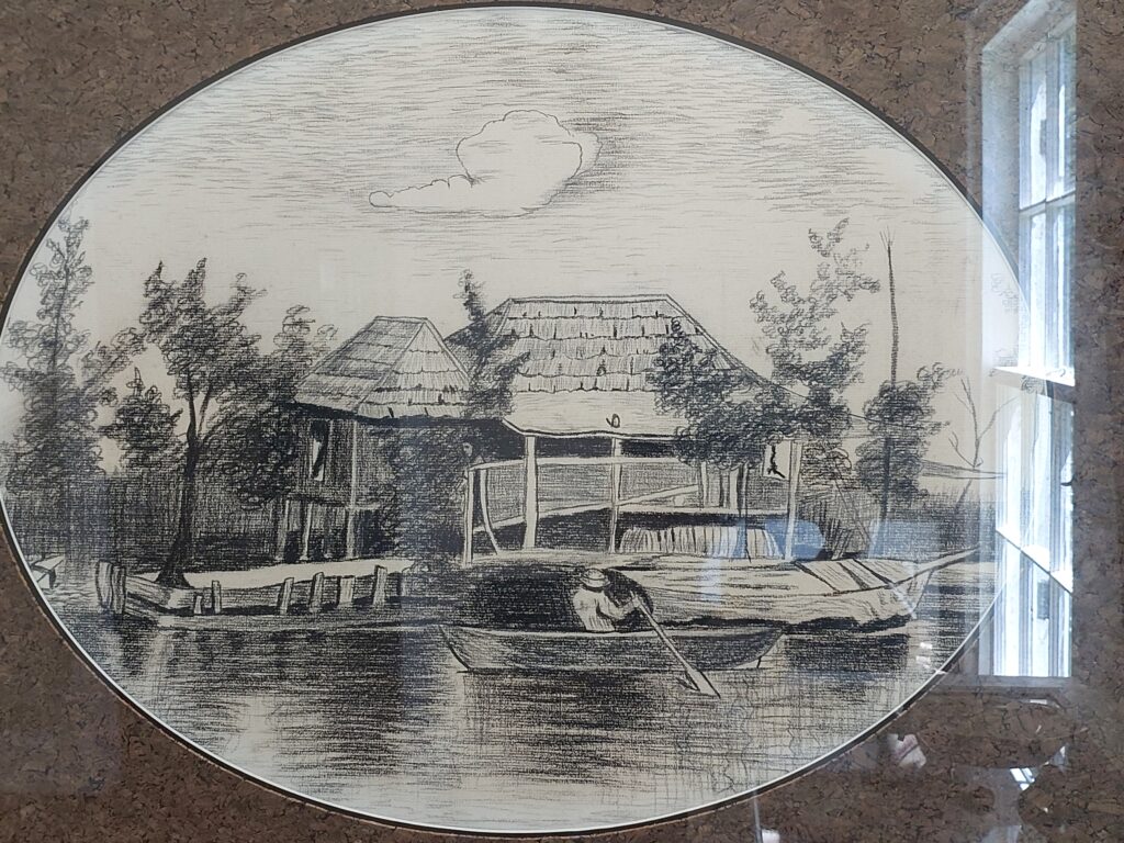 Galleon trade sailors as first Filipino settlers in the United States. Photo shows an illustration of the habitat/  platform on stilts  of the Manila Village along the river 