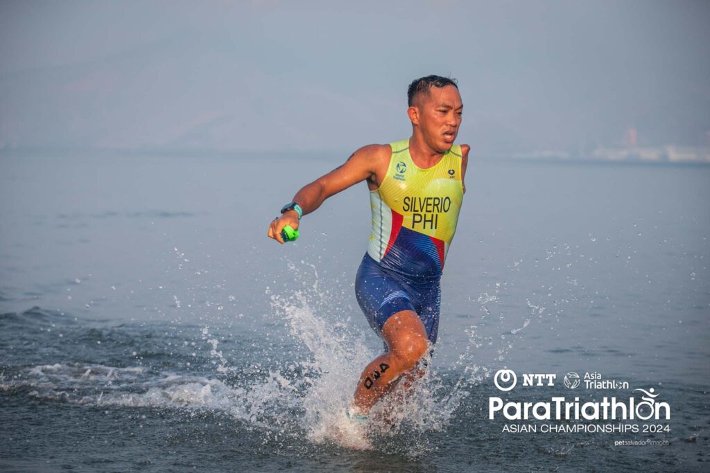 Silverio bags bronze in 2024 Asia Triathlon Para Championships. Alex Niño Silverio running on shallow water during the swim portion of the 2024 Asia Triathlon Para Championships in Subic Bay, Zambales on Sunday, June 2. | Photo from the Triathlon Association of the Philippines