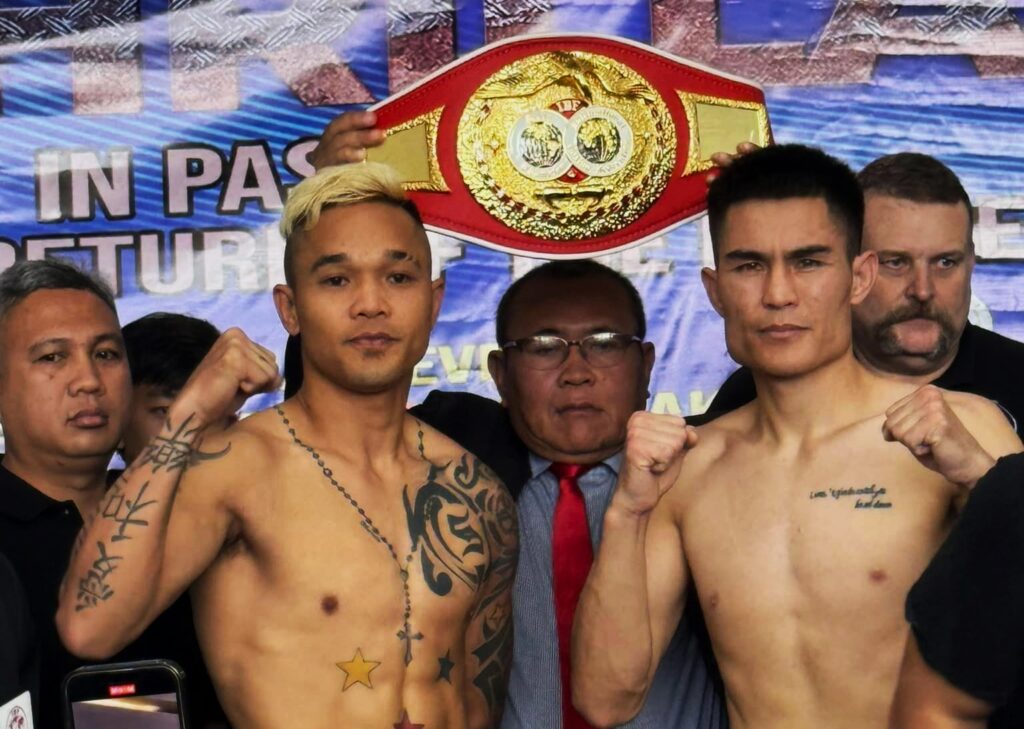 Pagara, Chinese foe ready for IBF regional title bout . Pagara, Chinese foe ready for IBF regional title bout. Albert Pagara (left) and Aketelieti Yelejian pose for the camera during the weigh-in for their IBF regional title fight. International boxing judge Edward Ligas holding the IBF regional title. | Photo from Edward Ligas