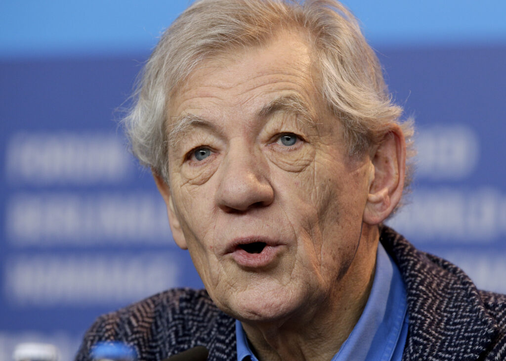 FILE - Actor Sir Ian McKellen speaks during the press conference for the film "Mr. Holmes" at the 2015 Berlinale Film Festival in Berlin, Germany, Sunday, Feb. 8, 2015. McKellen has been hospitalized Monday, June 17, 2024, after toppling off a London stage during a fight scene in a play. | AP FILE PHOTO