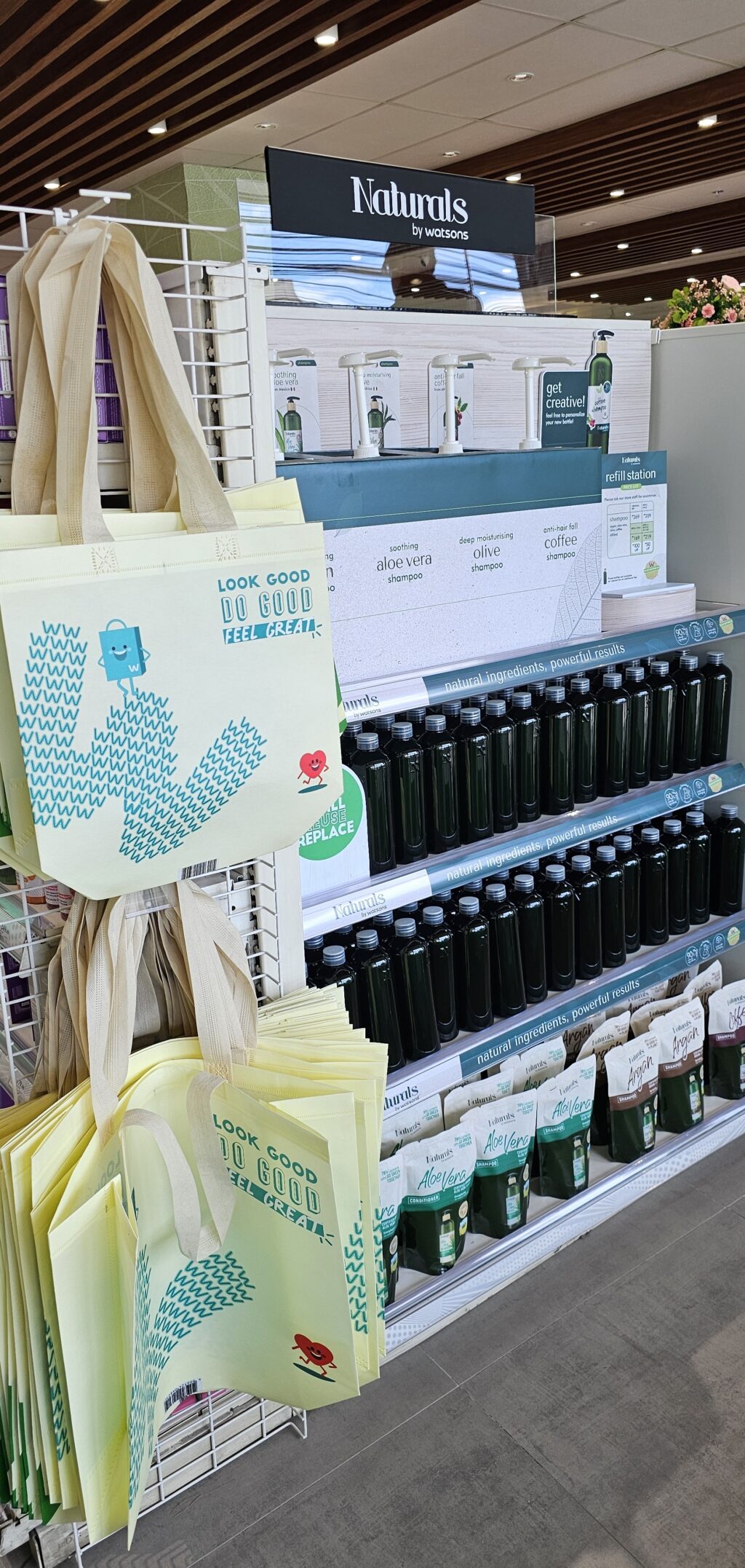 Watsons Greener Store encourages customers to bring reusable shopping bags and practice refilling to promote waste reduction, segregation, and recycling.