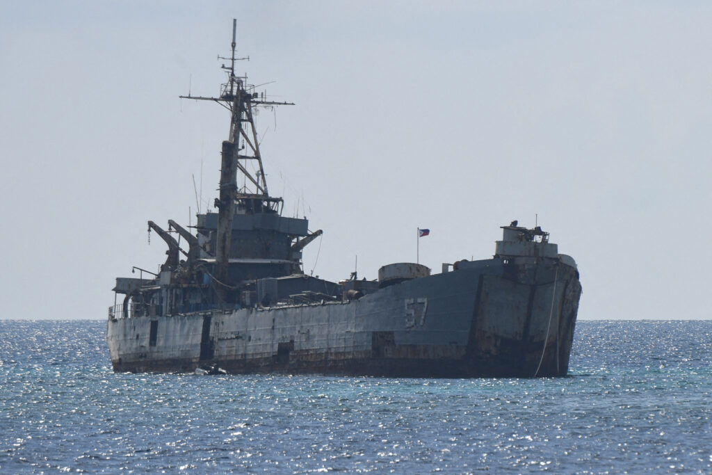 Philippines, China reach 'arrangement' for reef resupply missions. This file photo taken on April 23, 2023 shows the grounded Philippine navy ship BRP Sierra Madre, where marines are stationed to assert Manila's territorial claims at Second Thomas Shoal in the Spratly Islands, in disputed waters of the South China Sea. | [FILE PHOTO] AFP