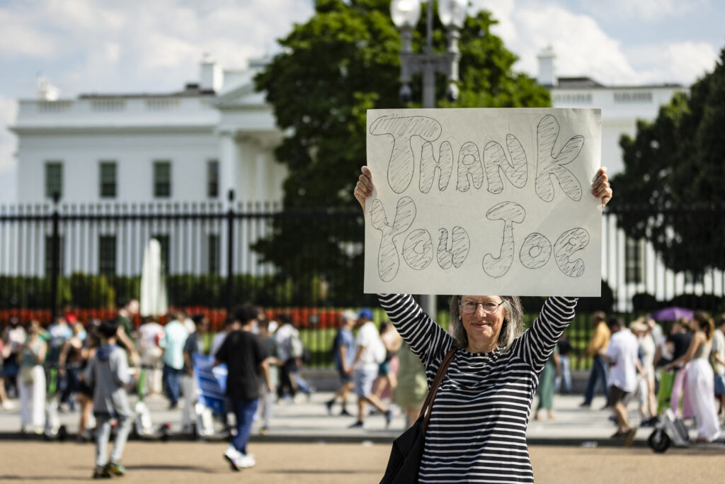 Biden exit: What happens after it? What happens after Biden exit?. A woman holds a sign reading "Thank you Joe" outside the White House after US President Joe Biden announced he will not seek reelection, on July 21, 2024 in Washington, DC. | AFP